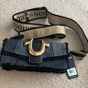True Religion Black and Gold Women's Crossbody Bag